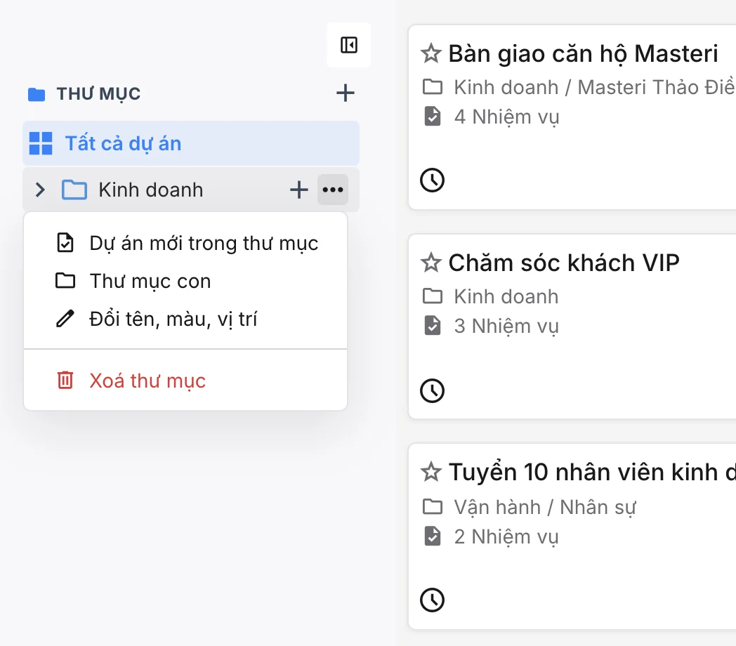 Menu tuỳ chọn của một thư mục